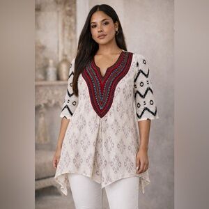 Aarong Taaga Raw Silk Embroidered Bohemian Peasant Top Sz L (Fits M)